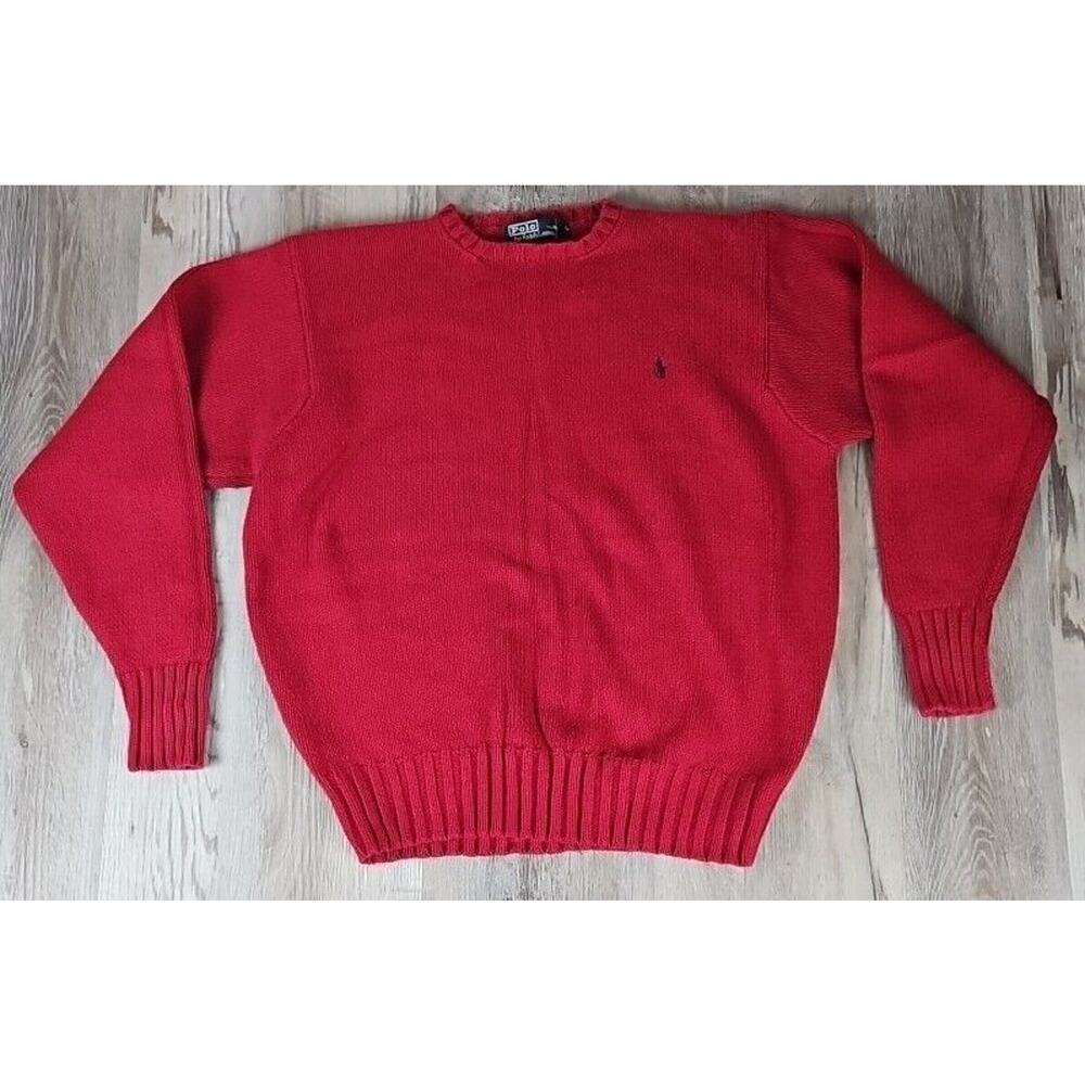 Vintage Polo Ralph Lauren Men’s Sweater Red 100% Cotton Size Large Heavy Knit